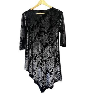 Jason Dress Womens XS Black Silver Floral Velvet Burnout Tunic Asym Hem Fairy